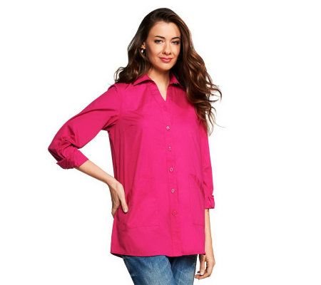 Joan Rivers Modern Classic Boyfriend Shirt with Pockets - A230596