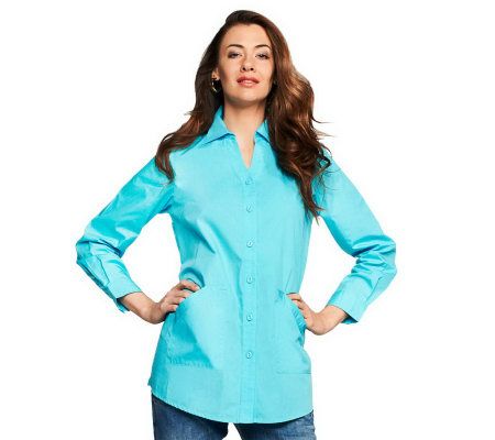 Joan Rivers Modern Classic Boyfriend Shirt with Pockets - A230596