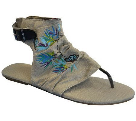 Sun Luks Printed Canvas Cutout Gladiator Sandals - A324396