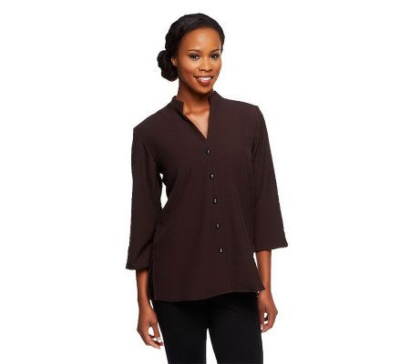 Susan Graver Stretch Crepe 3/4 Sleeve Mandarin Collar Shirt Jacket - A71996