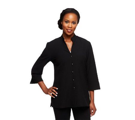 Susan Graver Stretch Crepe 3/4 Sleeve Mandarin Collar Shirt Jacket - A71996