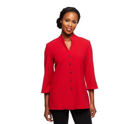 Susan Graver Stretch Crepe 3/4 Sleeve Mandarin Collar Shirt Jacket - A71996
