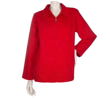 Quacker Factory Notch Collar Rhinestone Jacket - A95996