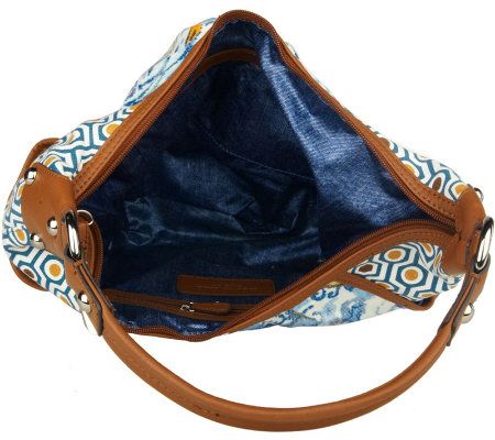 Tignanello Cotton Dual Pattern Printed Canvas Crescent Hobo