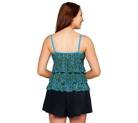 Fit 4 U Scoop Neck Ruffle Skortini with Contrast Piping Detail