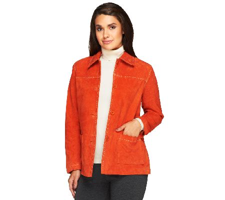 Denim & Co. Washable Suede Barn Jacket with Pickstitch Detail - A2397