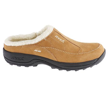 Ryka Sherpa Lined Suede Clogs with Topstitching