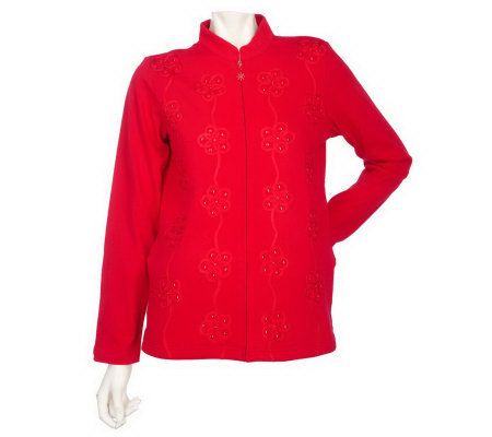 Quacker Factory Mandarin Collar Zip Jacket w/ Soutache Detail - A202598