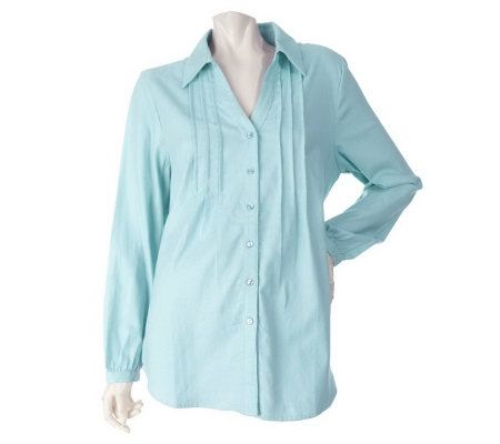 Denim & Co. Long Sleeve Woven Shirt with Pleated Front Detail - A210198