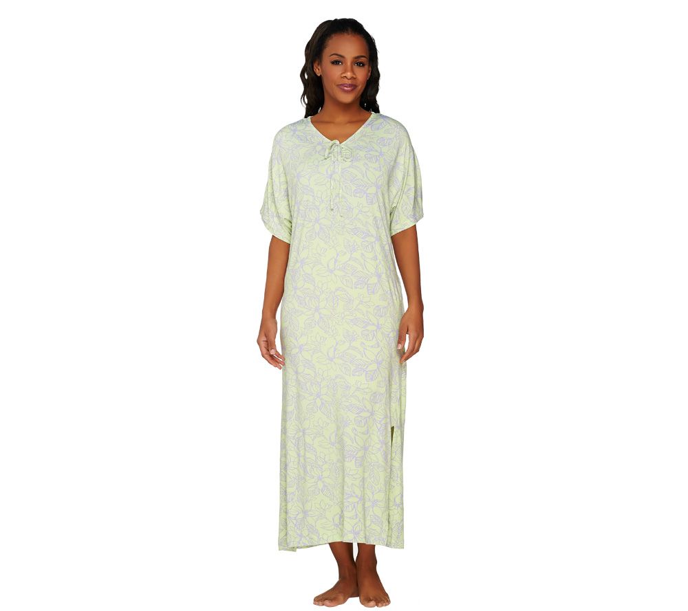 Stan Herman Etched Leaves Printed Silky Jersey Knit Caftan - A212698