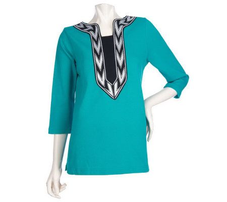 Bob Mackies 3/4 Sleeve Embroidered Chevron Pullover - A214098