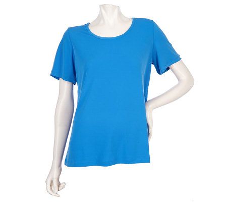 Susan Graver Essentials Liquid Knit Short Sleeve U-neck Top - A215098