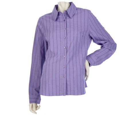 Denim & Co. Long Sleeve Button Front Striped Woven Shirt - A217398