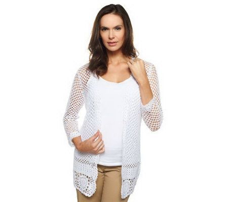 Liz Claiborne New York Hand Crocheted Open Front Cardigan - A222098