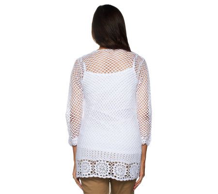 Liz Claiborne New York Hand Crocheted Open Front Cardigan
