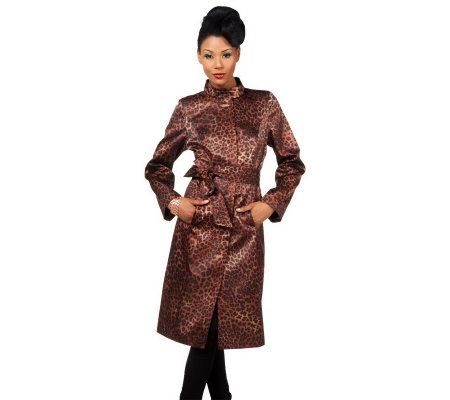 Luxe Rachel Zoe Leopard Print Water Resistant Trench w/Belt - A223098