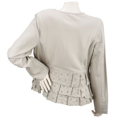 LOGO by Lori Goldstein Zip Front Jacket with Eyelet Ruffle