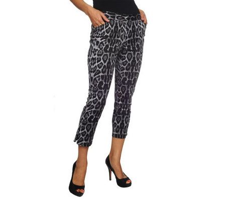 George Simonton Leopard Print Slim Leg Pants with Zipper Detail - A224098