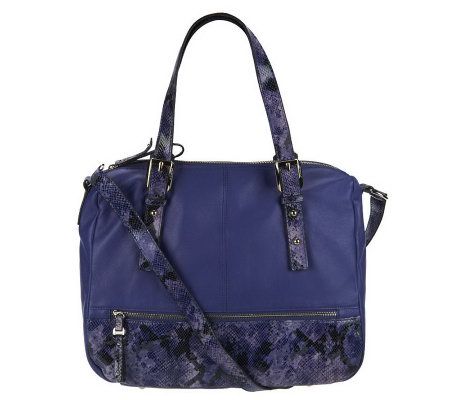 B. Makowsky Glove Leather Zip Top Satchel with Python Print Leather - A224398