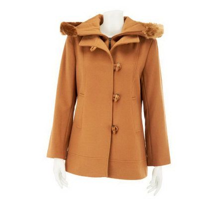 George Simonton Toggle Coat with Faux Fur Trimmed Hood - A227598
