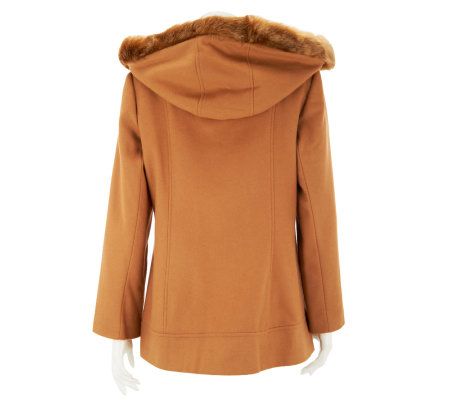 George Simonton Toggle Coat with Faux Fur Trimmed Hood