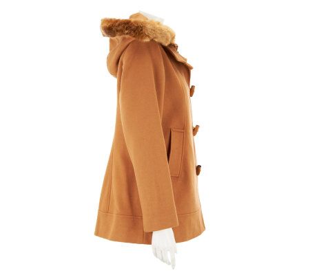 George Simonton Toggle Coat with Faux Fur Trimmed Hood