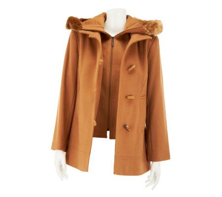 George Simonton Toggle Coat with Faux Fur Trimmed Hood