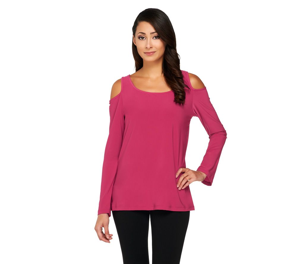 Carol Wior Long Sleeve Shaping Top with Cut Out Shoulder Detail - A229098