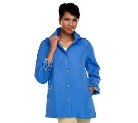 Dennis Basso Water Resistant Jacket with Paisley Trim & Removable Hood - A229898
