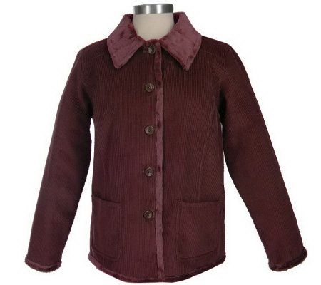 As Is Denim & Co. Reversible Microfiber Corduroy & Faux Fur Jacket - A232998