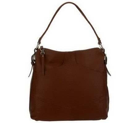 As Is B. Makowsky Cobra Embossed Leather Zip Top A-Line Hobo Bag - A233298