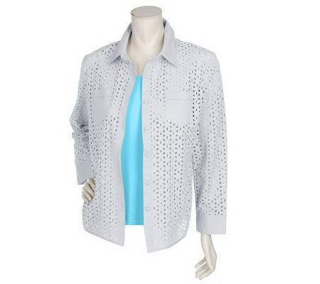 Susan Graver Eyelet Shirt and Contrast Butterknit Tank - A70698