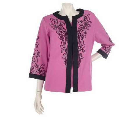 Bob Mackies Ponte Knit 3/4 Sleeve Sequin Jacket & Solid Tank - A86698