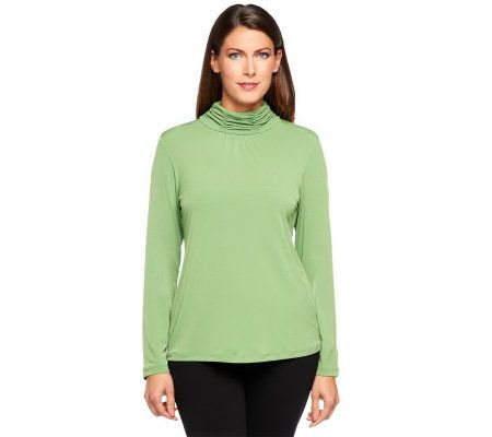Susan Graver Essentials Liquid Knit Ruched Neck Long Sleeve Top - A91298