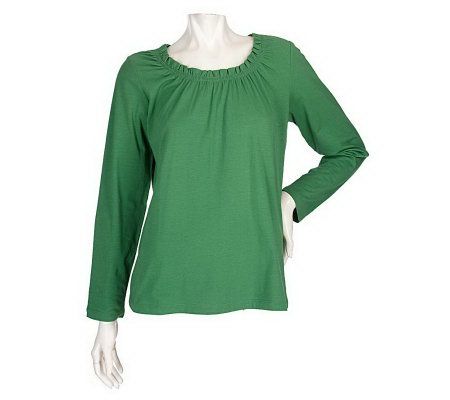 Denim & Co. Stretch Long Sleeve Top with Ruching Detail - A91398