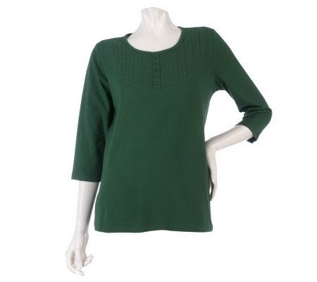 Denim & Co. 3/4 Sleeve T-Shirt with Cable Knit Trim - A203599