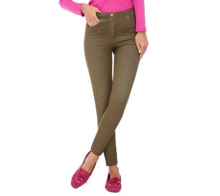 Isaac Mizrahi Live! Pull-On Knit Leggings with Faux Button - A210399