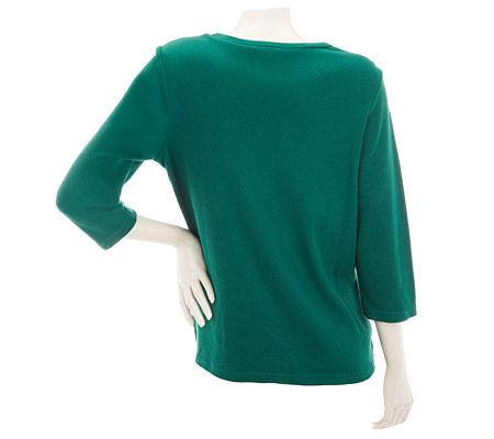 Quacker Factory 3/4 Sleeve Holiday Corsage V-neck T-shirt