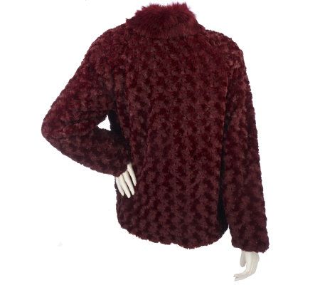 Dennis Basso Textured Rose Faux Fur Swing Coat w/ Faux Fur Collar