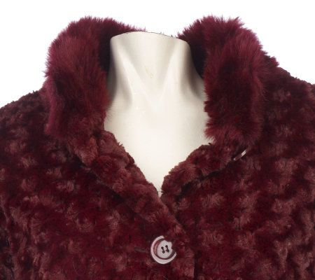 Dennis Basso Textured Rose Faux Fur Swing Coat w/ Faux Fur Collar