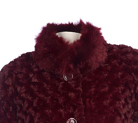 Dennis Basso Textured Rose Faux Fur Swing Coat w/ Faux Fur Collar