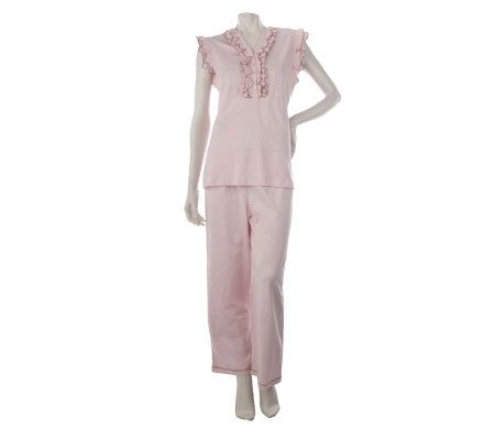 Stan Herman Solid Knit Jersey 2-piece PJ Set Merrow Edging - A212699