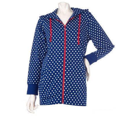 Quacker Factory Polka Dot Zip Front Knit Jacket with Hood - A213799