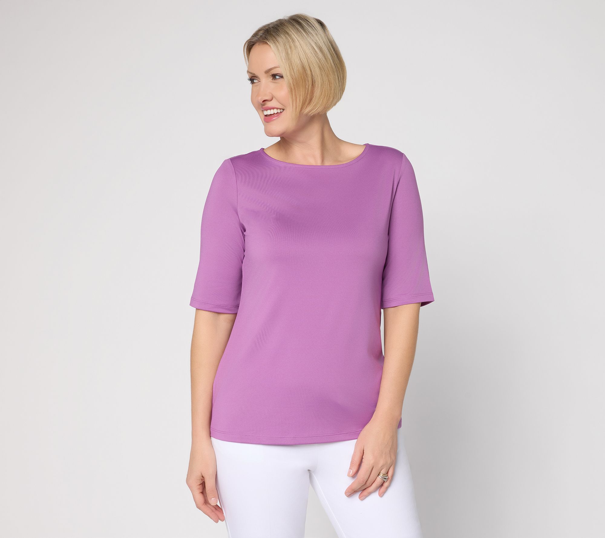 Susan Graver Essentials Butterknit Elbow Sleeve Bateau Neck Top - A215099