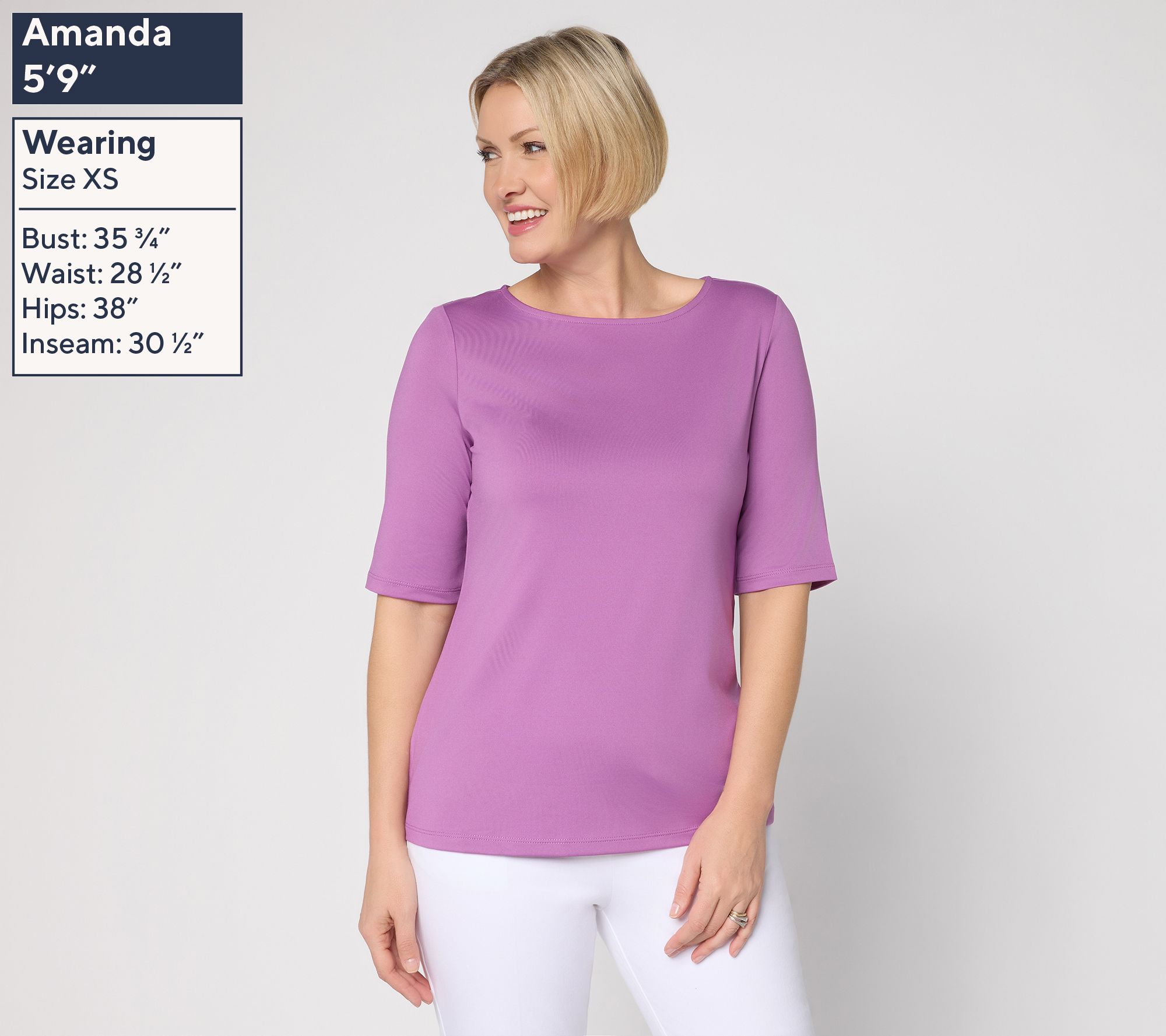 Susan Graver Essentials Butterknit Elbow Sleeve Bateau Neck Top