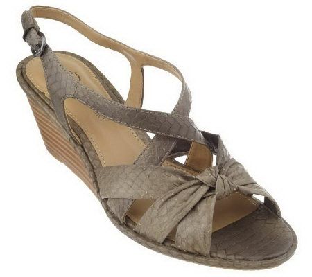 B. Makowsky Leather Wedge Sandals with Knot Detail - A215399