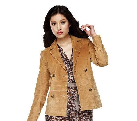 Luxe Rachel Zoe Notch Collar Double Breasted Suede Jacket - A217299