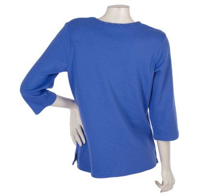 Quacker Factory Christmas Kitty 3/4 Sleeve T-shirt