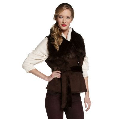 Luxe Rachel Zoe Faux Shearling Belted Vest with Collar - A220299