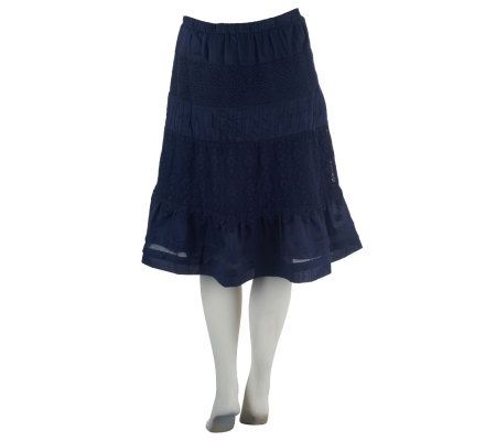 Isaac Mizrahi Live! Pull-On Skirt with Lace Detail